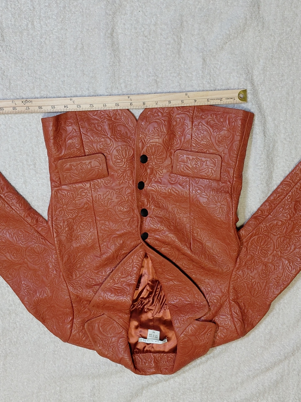 Peter Nygard Embossed snap Button-Front genuine Leather Jacket XS - Rust Orange - Picture 5 of 7